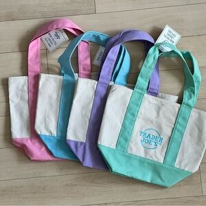 Trader Joe’s Canvas Mini Tote Bag Set - Pink, Purple, and Green